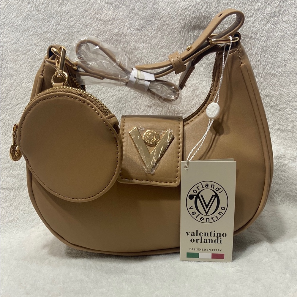 Valentino Orlandi Tan Shoulder Bag with Gold Accents NWT